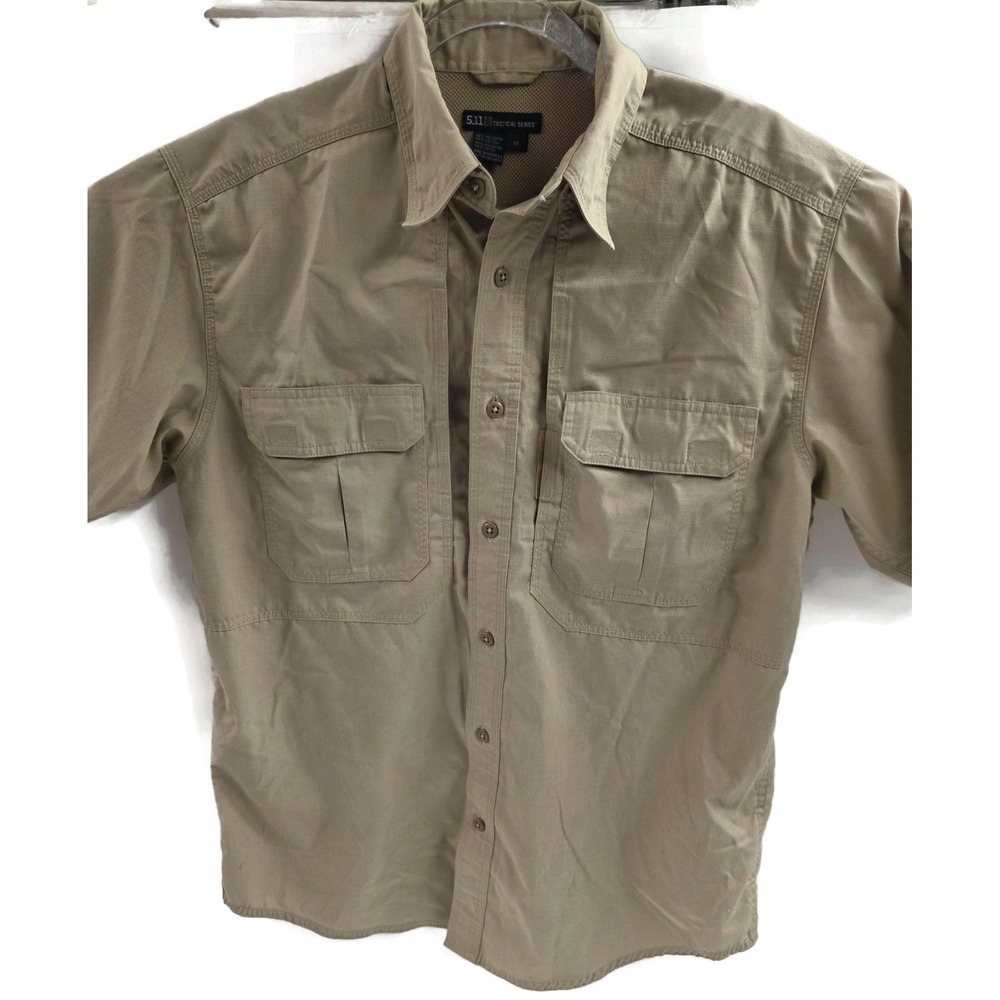 5.11 Tactical Shirt‎ Mens Medium Beige Short Sleeve Vented Button Front Outdoor